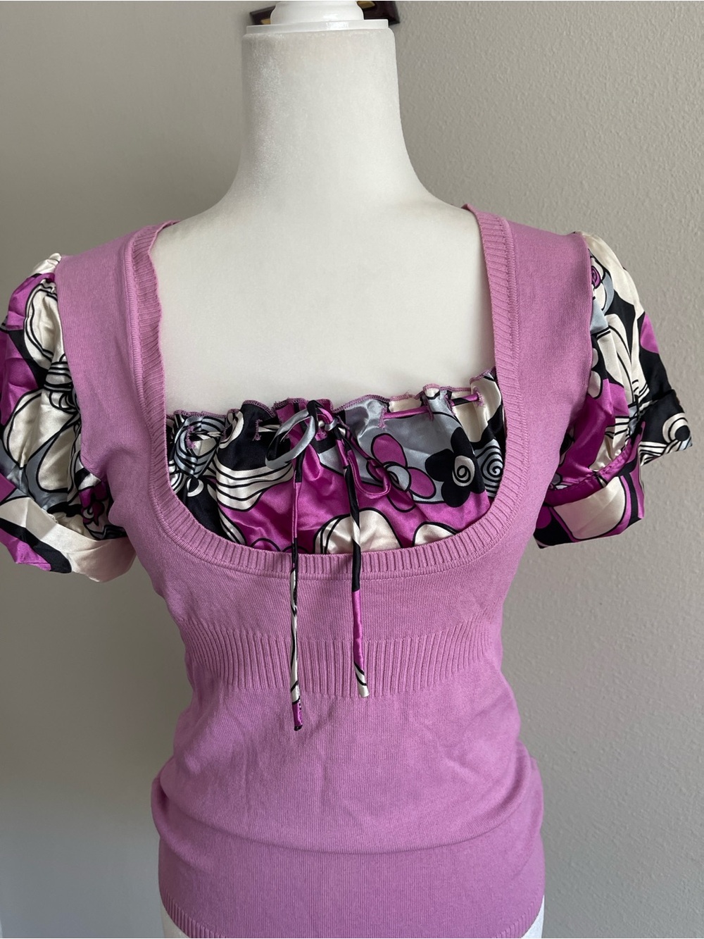 Peppe Peluso Lavender Pink Scoop-Neck Mixed Fabric Top - Picture 2 of 6